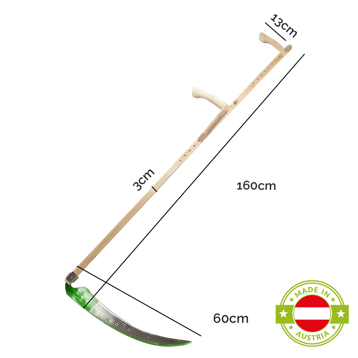 Set Gartensense  inkl. Dengelhammer und -Amboss - Sensenblatt 60 cm - Eschenholzwurf 160 cm