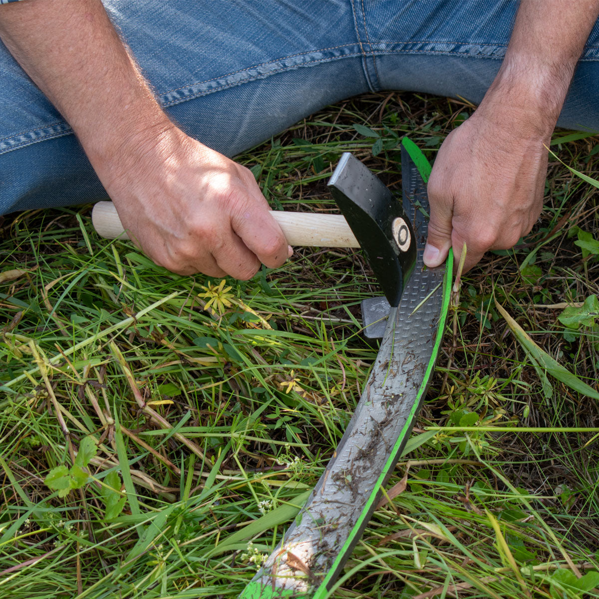 Set Gartensense  inkl. Dengelhammer und -Amboss - Sensenblatt 60 cm - Eschenholzwurf 160 cm