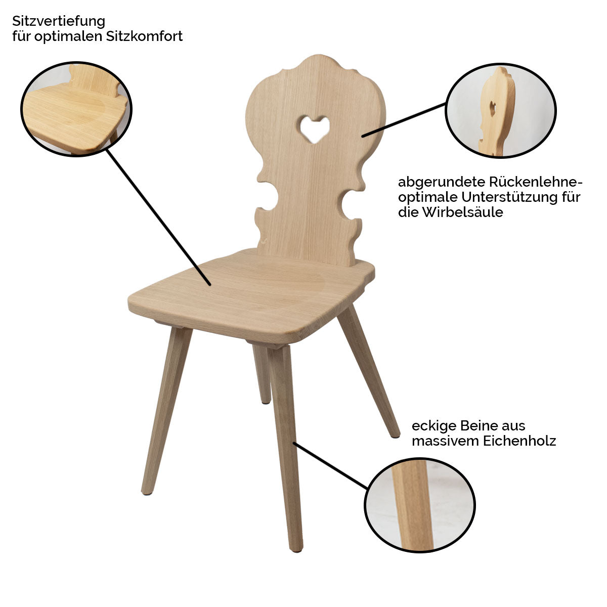 Bauernstuhl aus Eichenholz aus Südtirol- Wohnzimmer, Esszimmer Küche