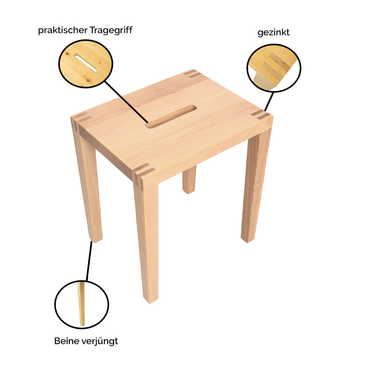 Massivholzhocker 'Tender' in verschiedenen Holzarten - Made in Südtirol