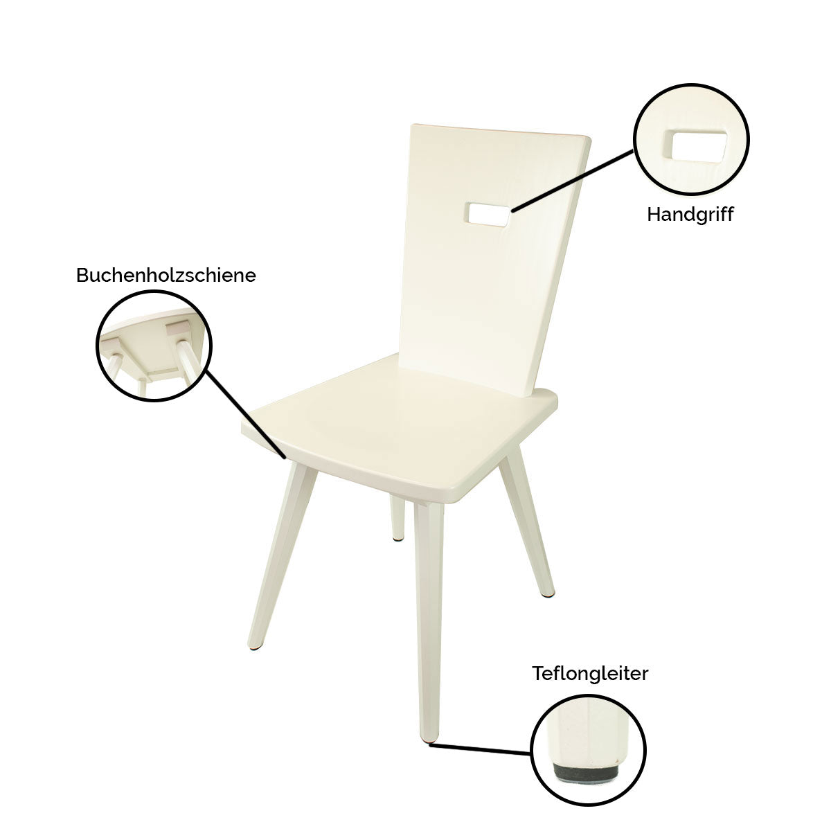 Eleganter Stuhl 'Black or White' | Vollholz Buche | deckend lackiert | Griff rechteckig | in Schwarz oder Weiß erhältlich