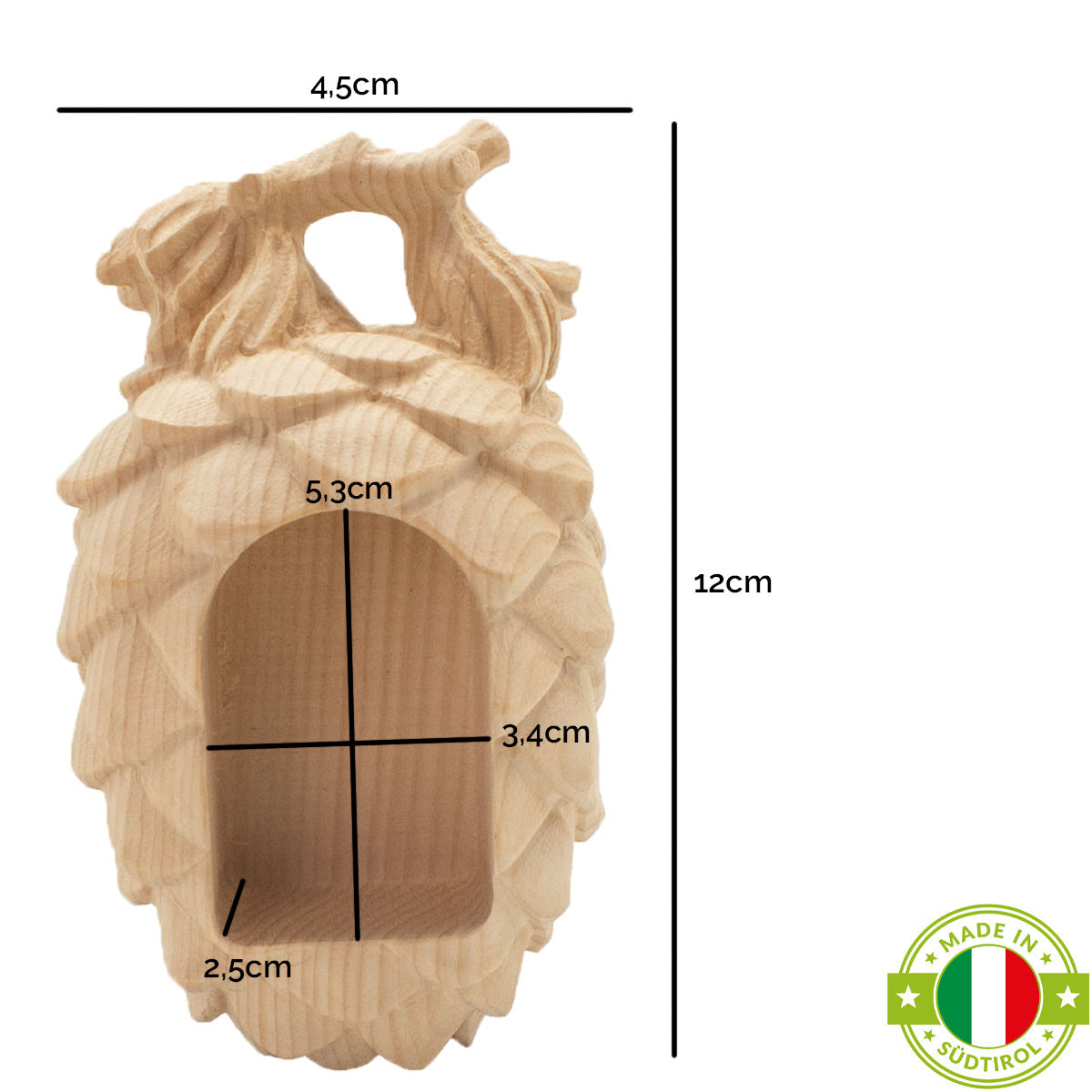 Zirbenzapfen mit Blockkrippe |  Weihnachtsschmuck  | Made in Südtirol