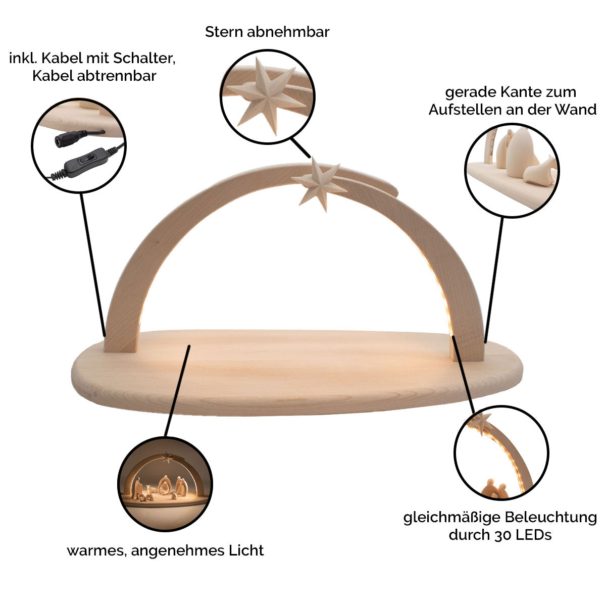 Stall mit Beleuchtung ‘Sternenlicht' | Ahorn natur | gleichmäßiges & angenehmes Licht | Made in Südtirol