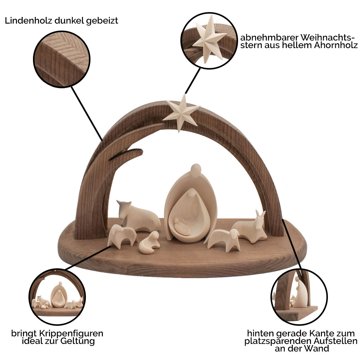 Komplettset Krippe ‘Heilige Nacht’ | 8-teilig | in verschiedenen Größen | minimalistisch & edel | Made in Südtirol