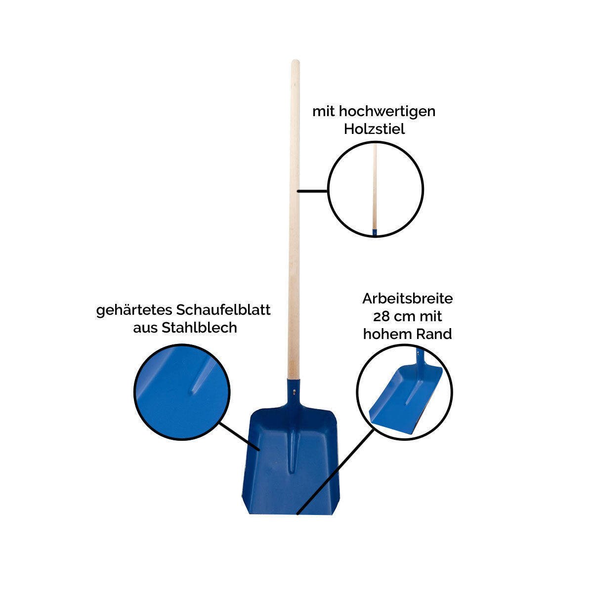 Randschaufel aus Stahlblech mit 130 cm Hartholzstiel | Blattbreite 28 cm | Made in Austria