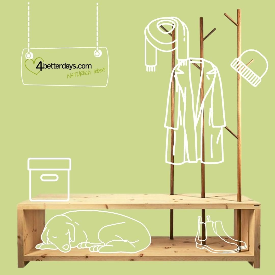 Massivholz Garderobe/Sitzbank 'MyStyle' | 3 Kleiderstangen aus Nussholz | verschiedenen Stärken und Holzarten | echte Handarbeit aus Österreich