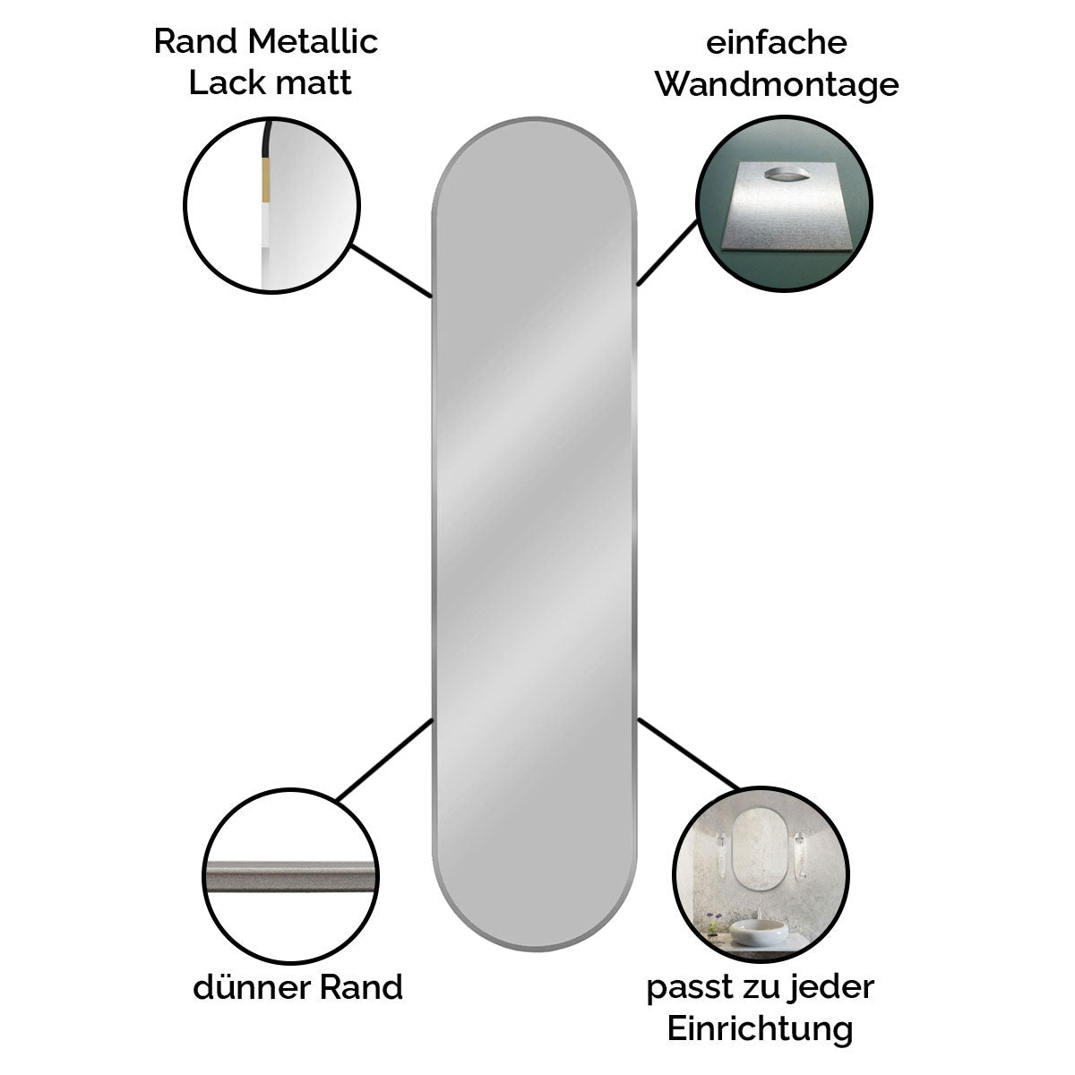 Spiegel pastillenförmig 'Pille' | in verschiedenen Größen | in verschiedenen Ausführungen | Manufactured in Europe