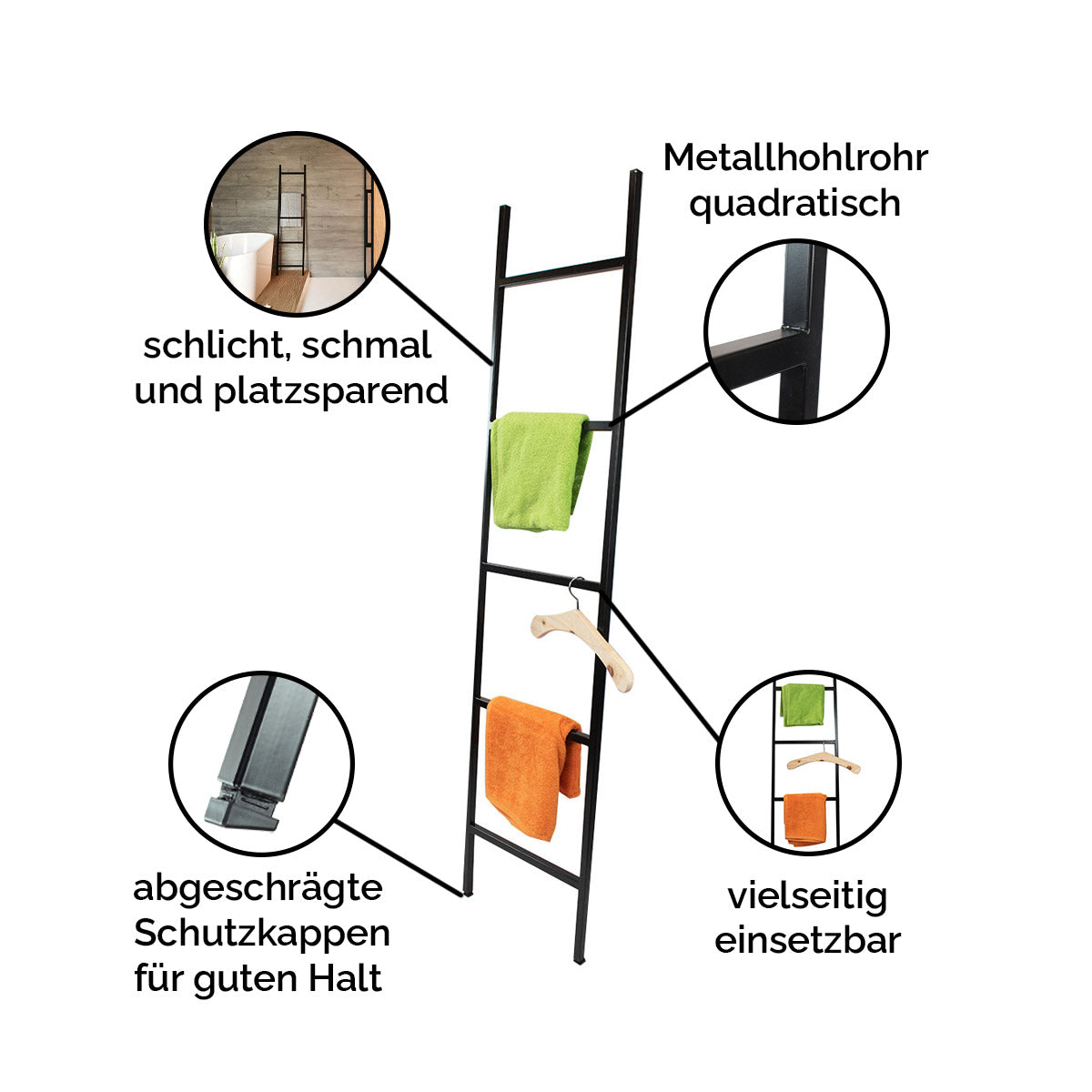 Handtuchleiter zum Anlehnen 'Leila' | Metallhohlrohr lackiert | in verschiedenen Größen | in verschiedenen Ausführungen | Manufactured in Europe