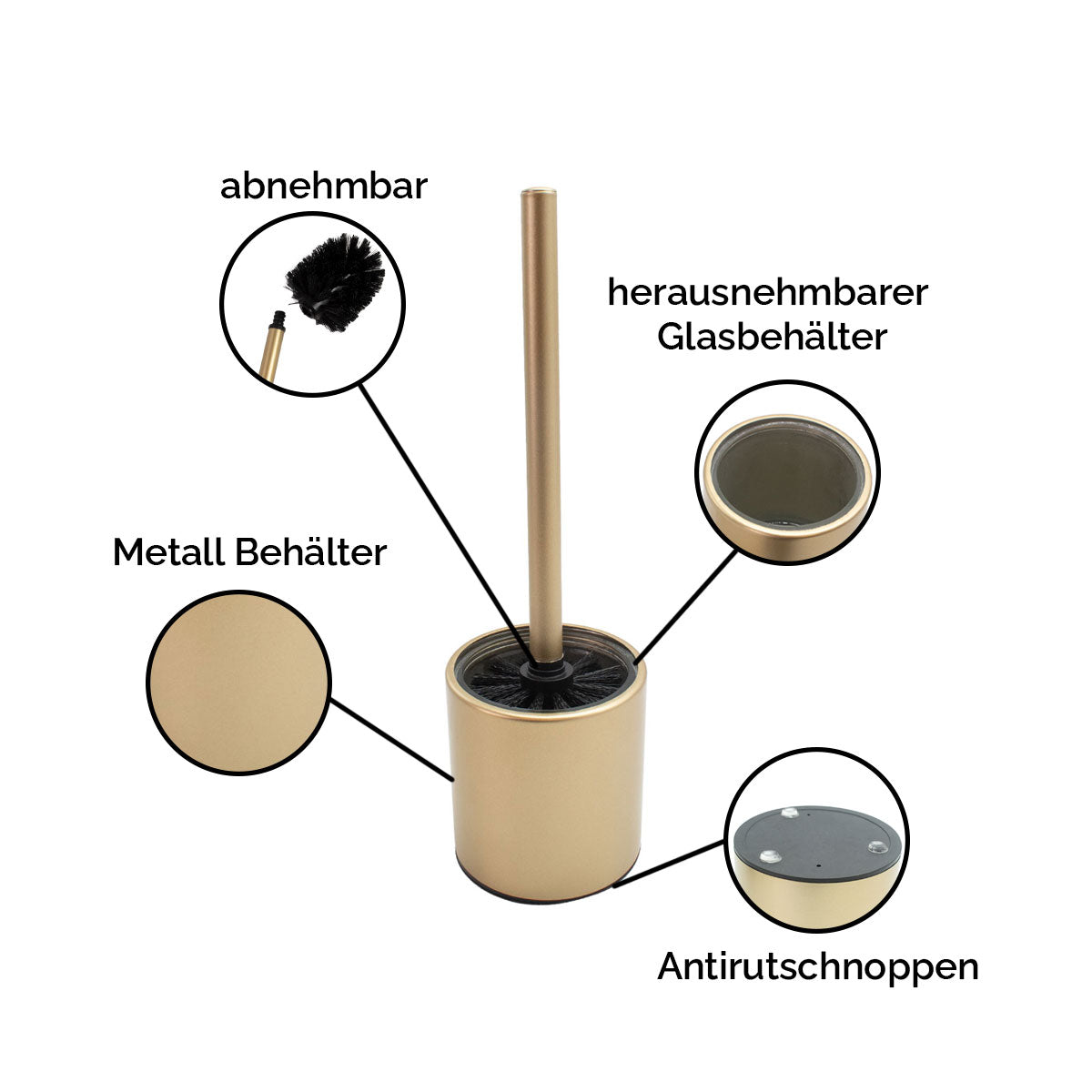 WC-Bürste 'Milo' | Glas-Metall-Behälter | freistehend | in verschiedenen Ausführungen | Manufactured in Europe