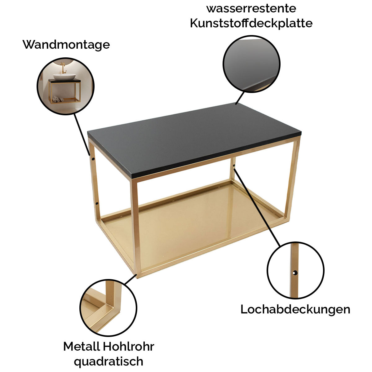 Konsole hängend 'Ava' | für Bad und Wohnraum | Metallhohlrohr lackiert | in verschiedenen Größen | in verschiedenen Ausführungen | Manufactured in Europe