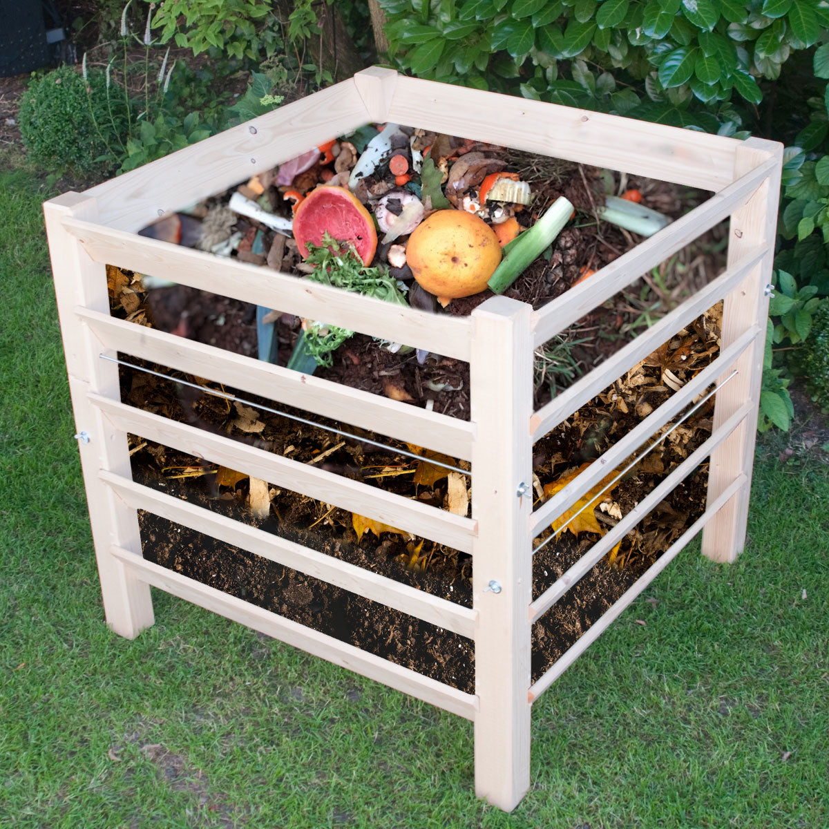 Holzkomposter 'Zero Waste' | massive Fichte | Stecksystem | L 98,5 x B 98,5 x H 95 cm | flexibel und stabil | Made in Germany