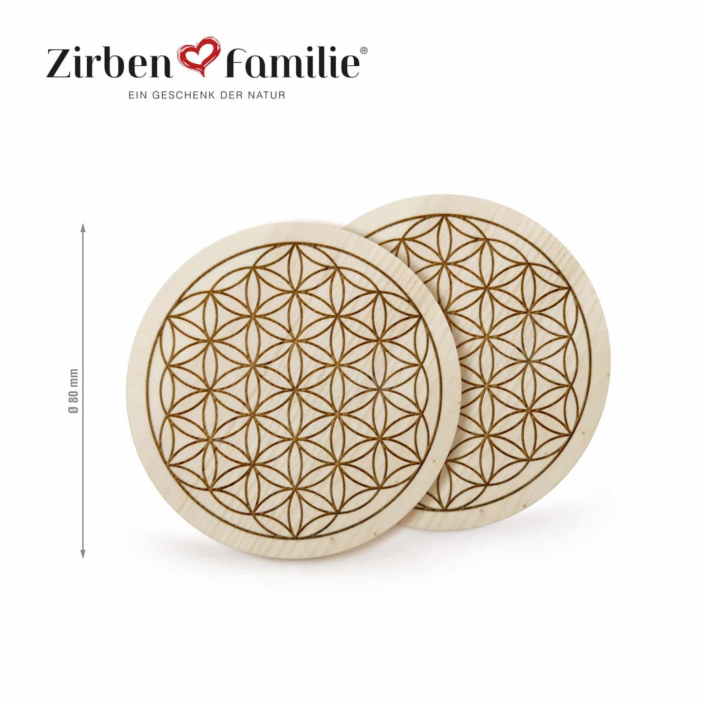2er-Set Untersetzer ZirbenBlume | für Wasserkaraffe | Ø 80 mm | Zirbenholz