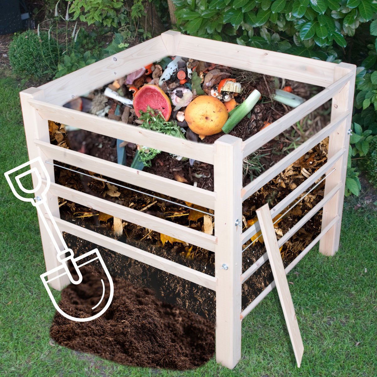 Holzkomposter 'Zero Waste' | massive Fichte | Stecksystem | L 98,5 x B 98,5 x H 95 cm | flexibel und stabil | Made in Germany