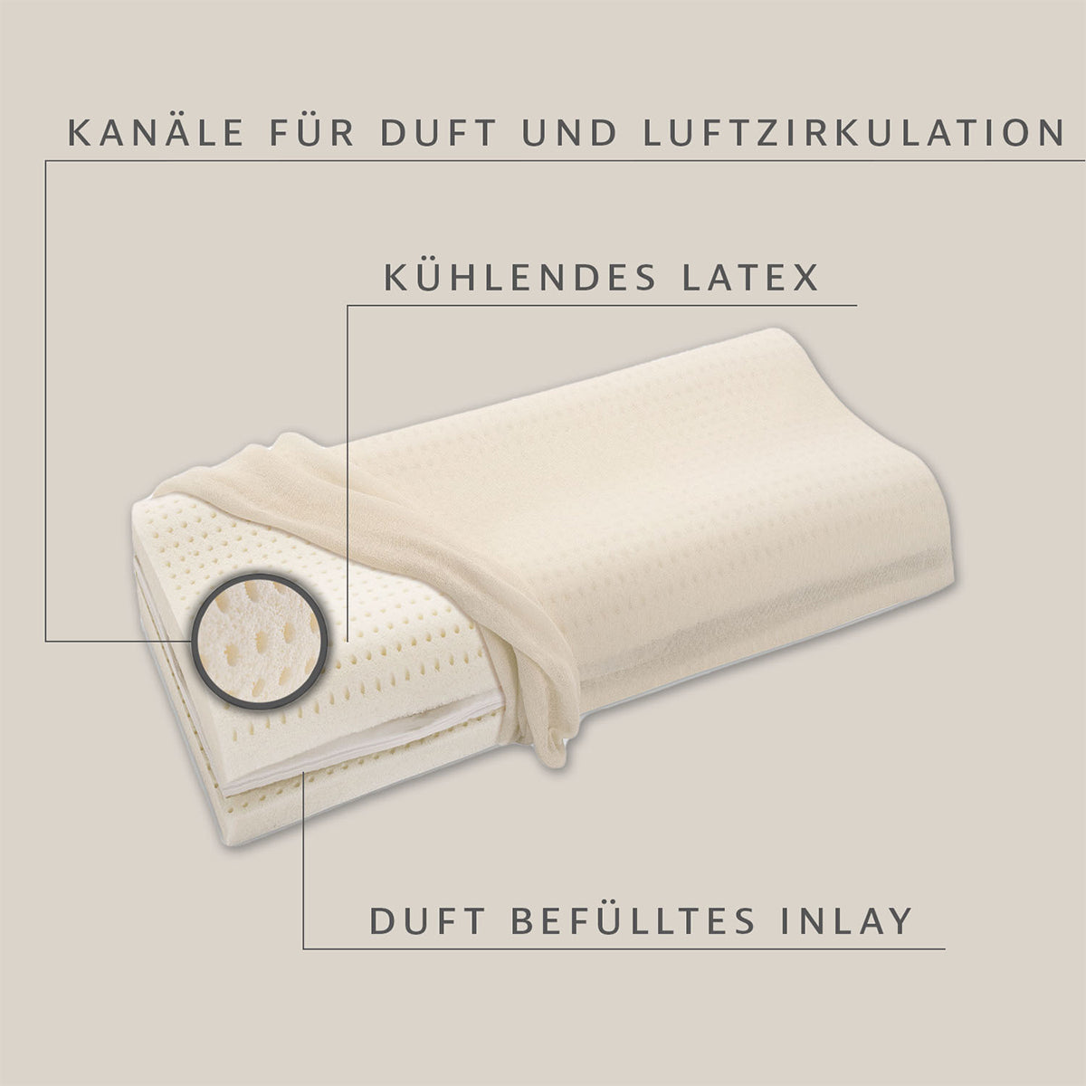 Physionight Ergonomisches Nackenstützkissen mit natürlicher Dufteinlage 'Good Night' | 40 x 80 cm | Latexfüllung | waschbarer Baumwollüberzug | in verschiedenen Duftrichtungen