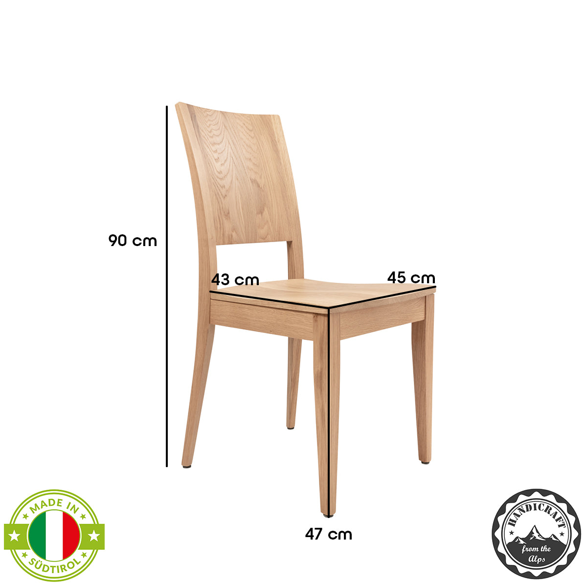 Stuhl ‘Purist’ | in verschiedenen Ausführungen | B 45 x T 43 x H 90 cm | Vollholz | Made in Südtirol