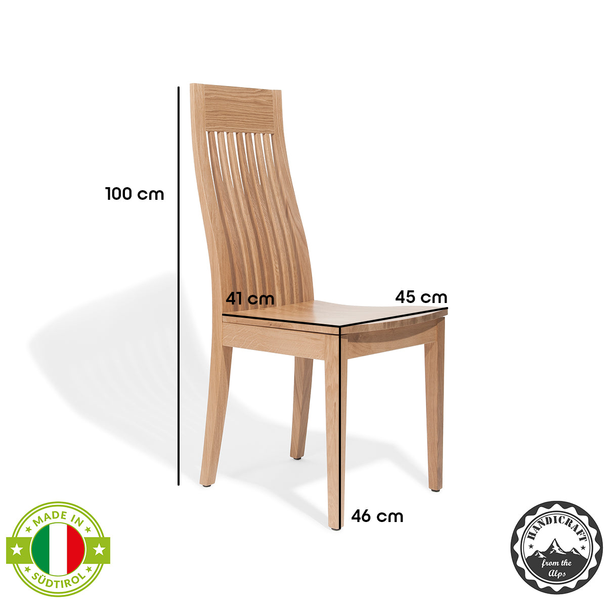 Klassischer Massivholzstuhl ‘Herp’ | B 45 x T 41 x H 100 cm | in verschiedenen Holzarten | Rückenlehne in Sprossenform | Made in Südtirol