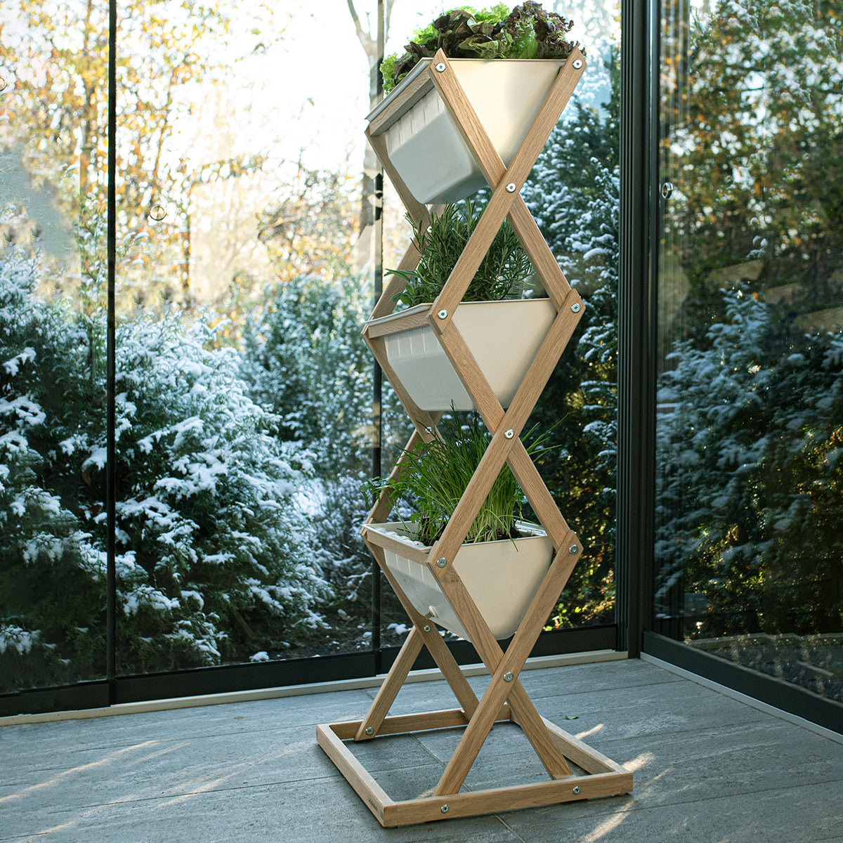 Blumenkasten 'Vertical Garden' | Eichenholz und Kunststoff | Höhe 80, 115 oder 150 cm | Kastenvolumen je 8 Liter | Made in Germany