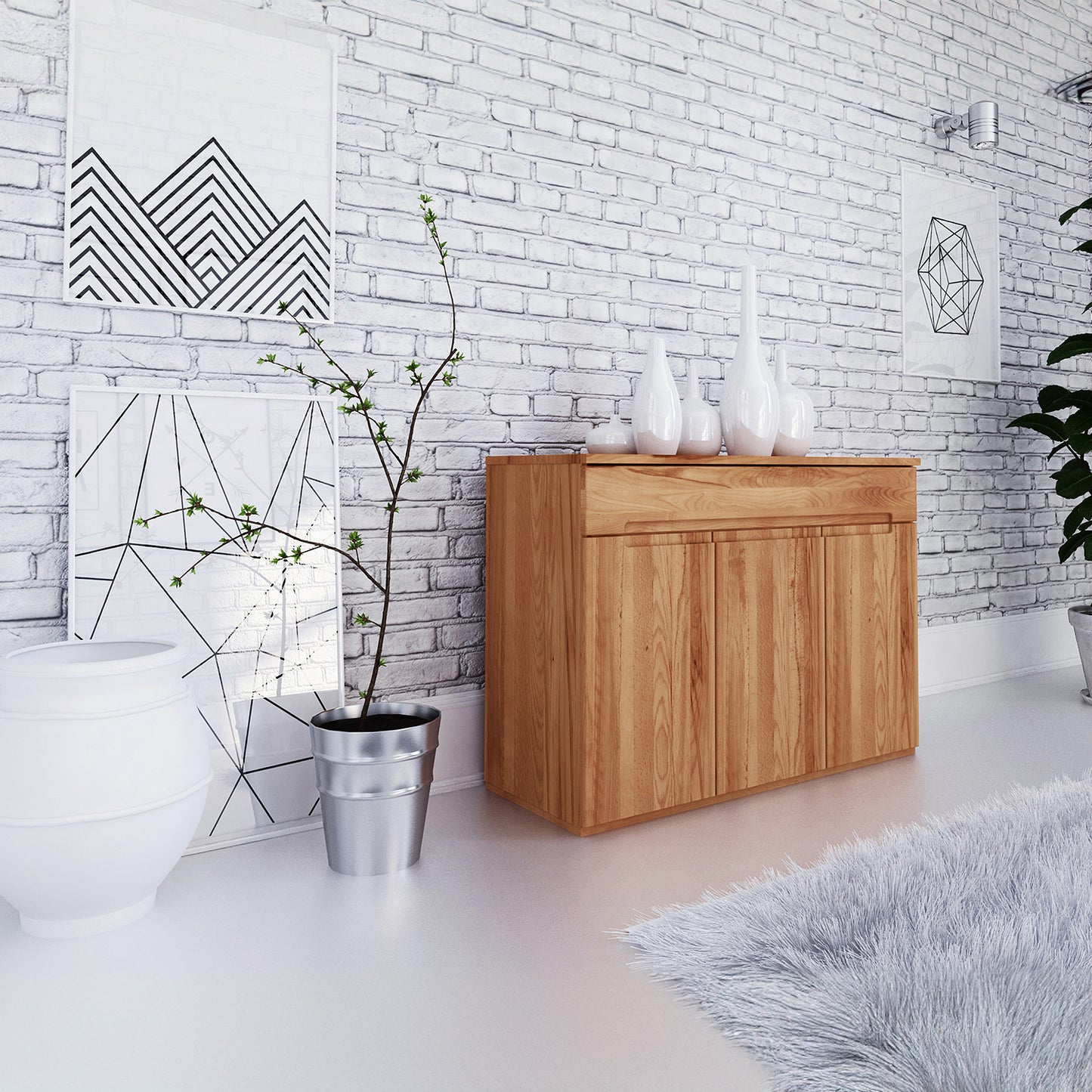 Kommode 'Elegant Big Two' aus massiver Buche, 1 Schublade und 3 Türen