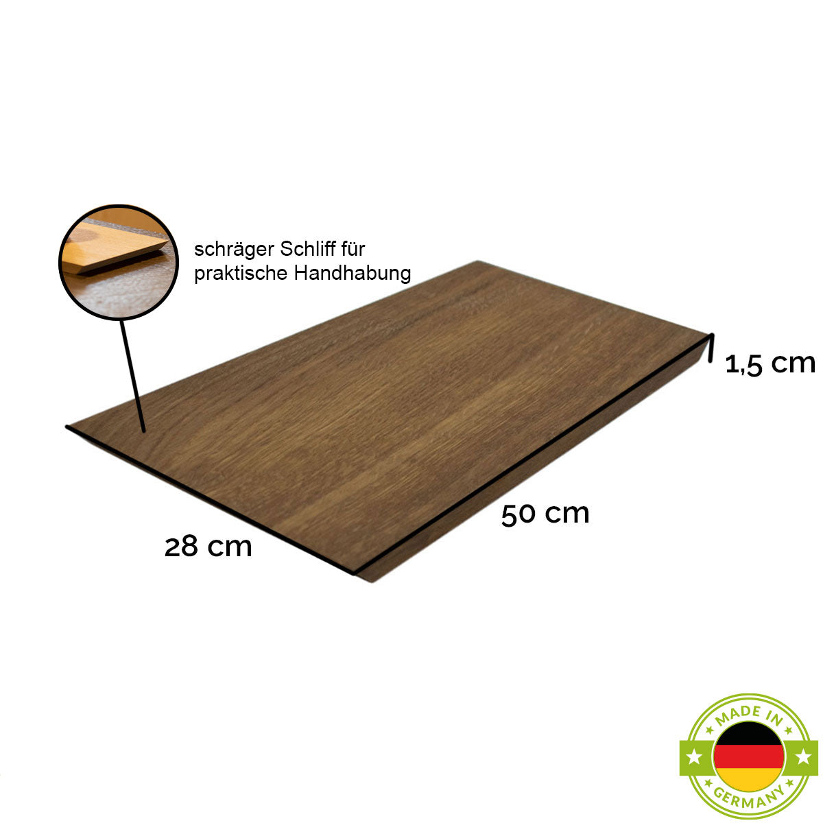 Schneide- und Jausenbrett 'Slope' | dunkel geräuchert und natur geölt | L50 x B28 x H1,5 cm | abgeschrägte Seitenkanten