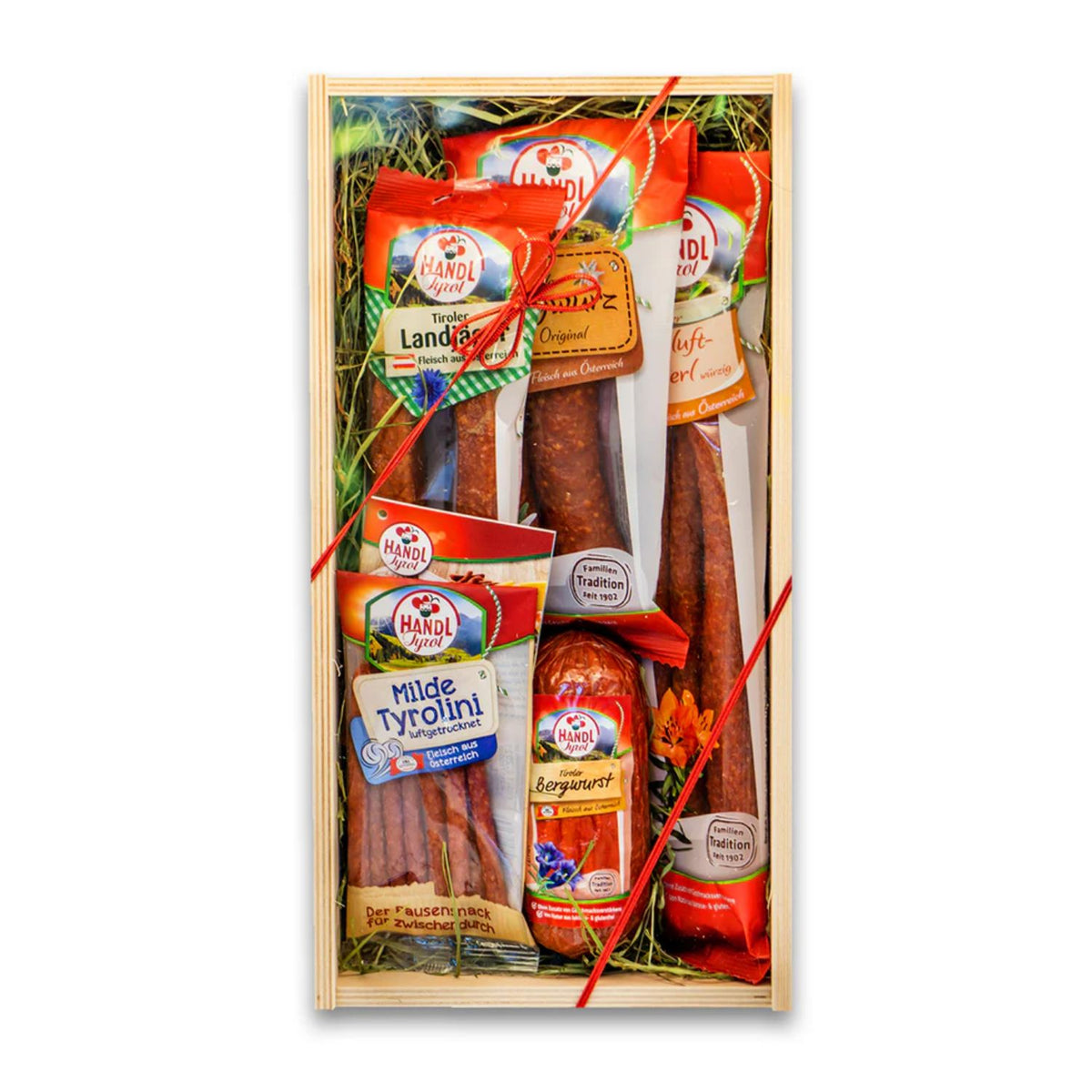 Genusskiste 'Lorbeer' | 5 Würste | 660 g | Holzkiste
