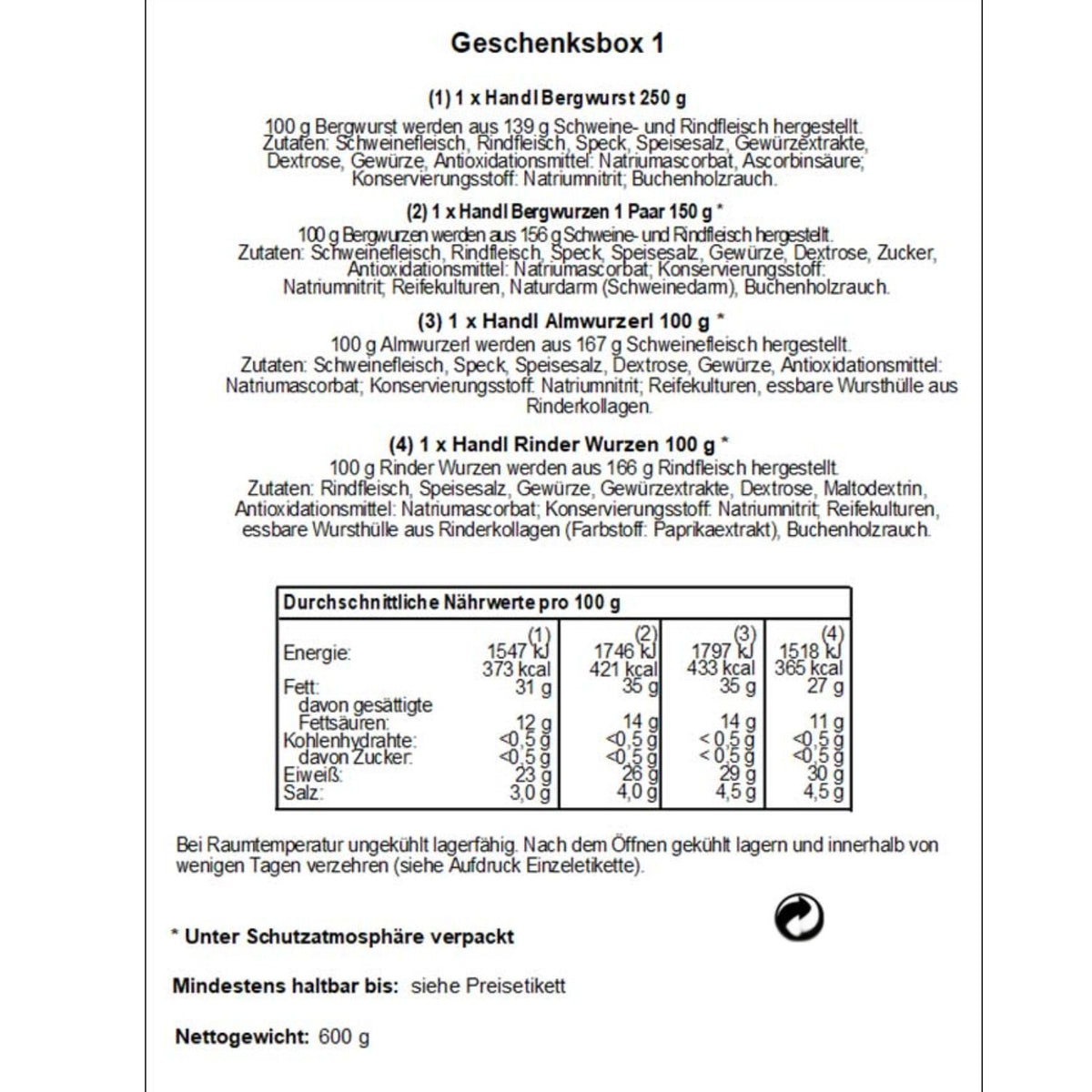 Genussbox 'Salz' | 4 Würste | 600 g | Geschenkskarton