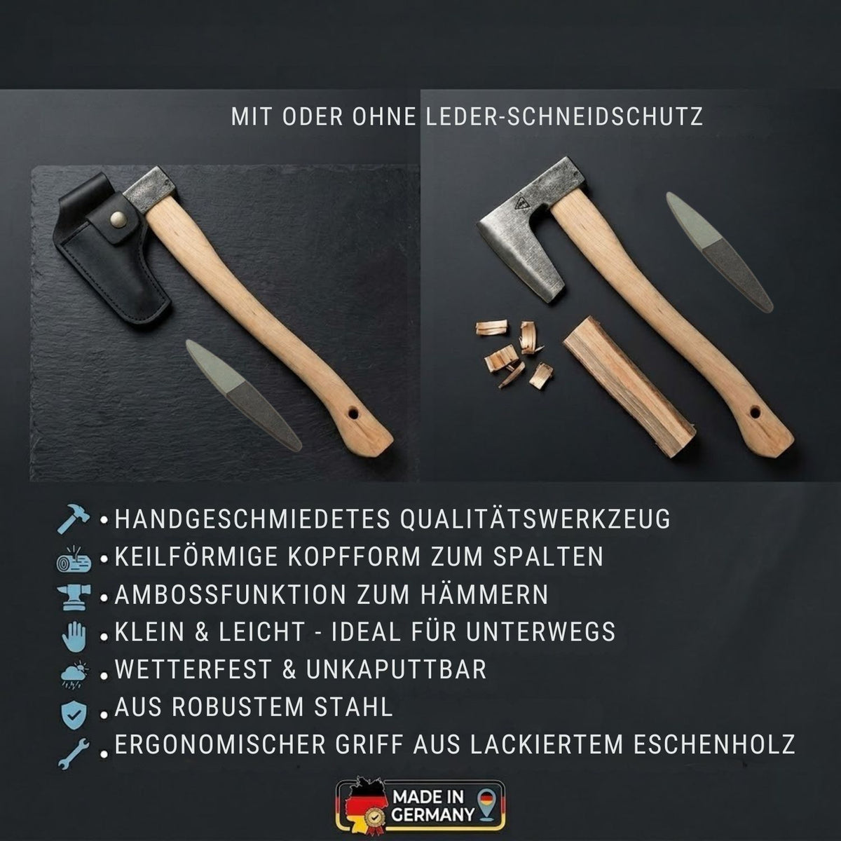 Handgeschmiedetes Gartenbeil 'Krafts' 38cm Stiel mit Schneideschutz Eschenholz