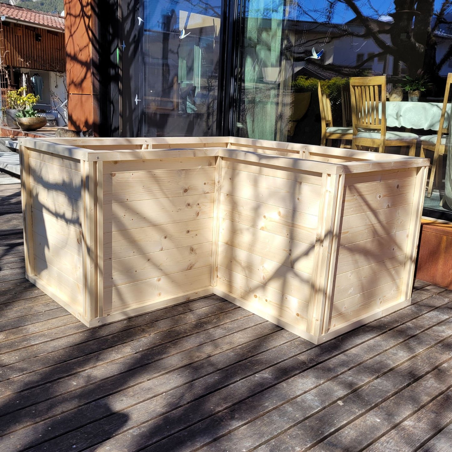 Baukastenbeet 'Modul M3' | Eckmodul | B 153 x T 153 x H 80 cm | Fichte | inkl. Noppenfolie + Wühlmausgitter | Made in Austria