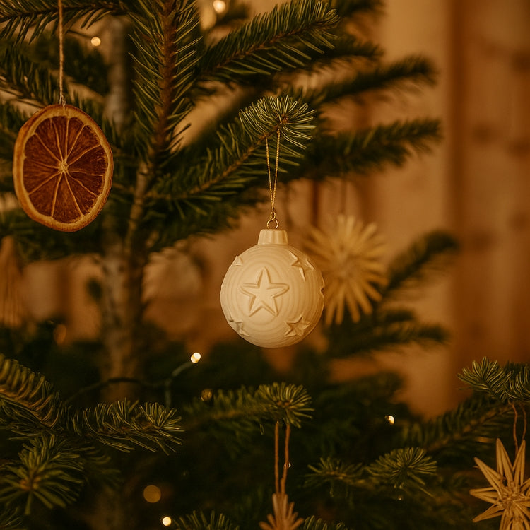 Weihnachtskugel | Sterne massiv | mit Aufhänger | Zirbenholz natur | Durchmesser 8 cm | Made in Italy