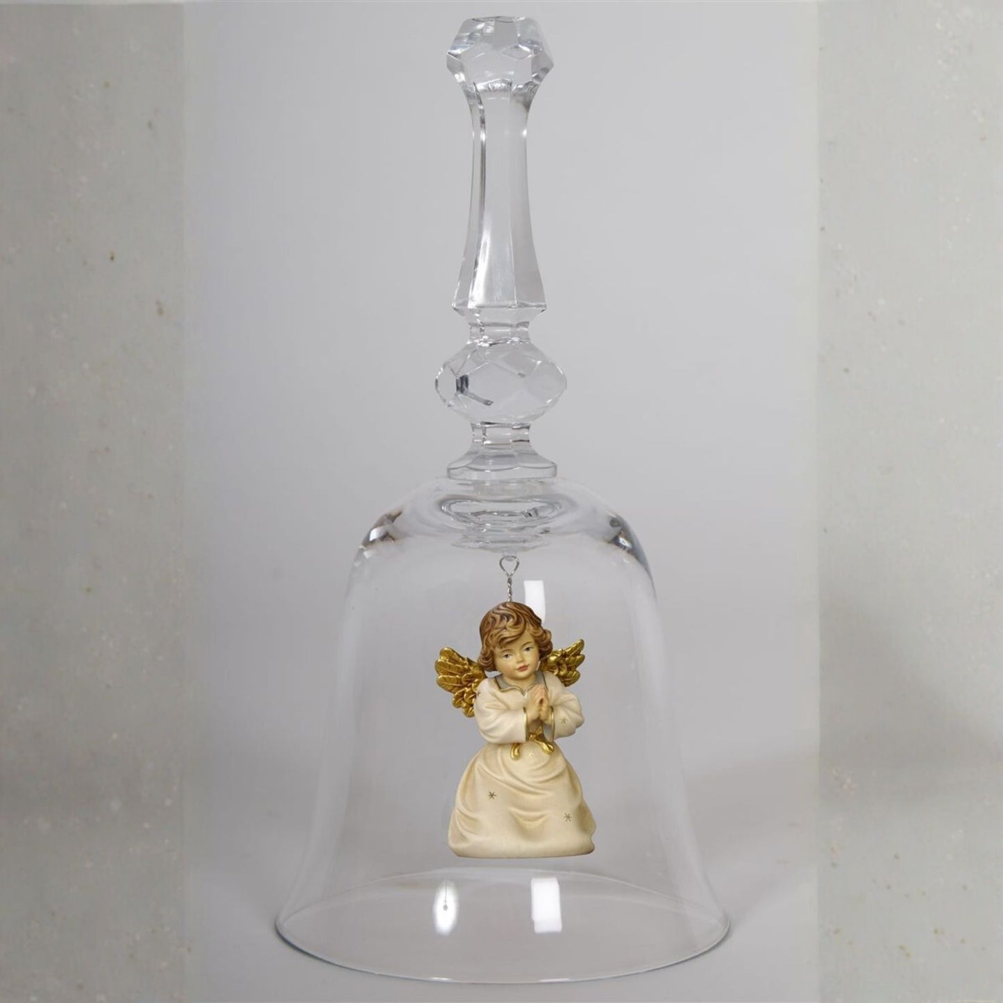 Kristallglocke 'Glockenengel' | DM 9,5 x 18 cm | Glasglocke | Ahornengel bemalt | in Geschenkebox | Made in Italy