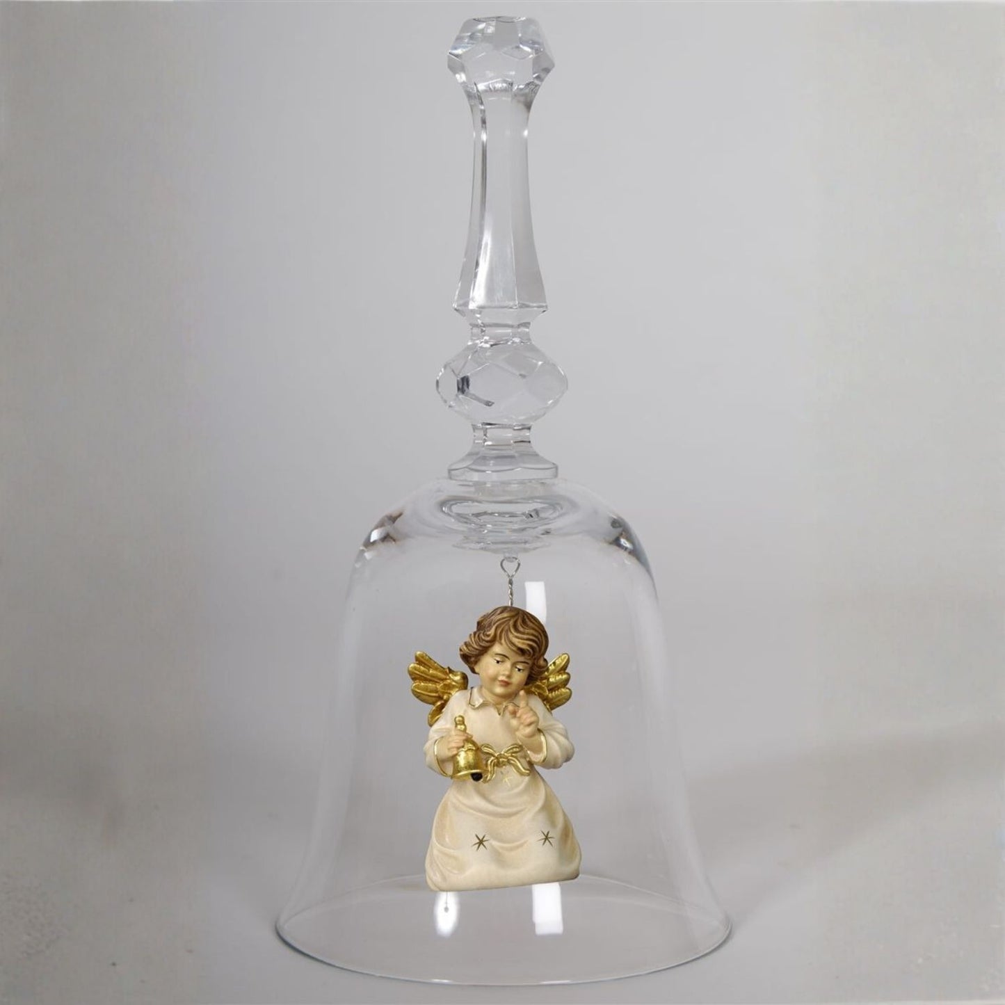 Kristallglocke 'Glockenengel' | DM 9,5 x 18 cm | Glasglocke | Ahornengel bemalt | in Geschenkebox | Made in Italy