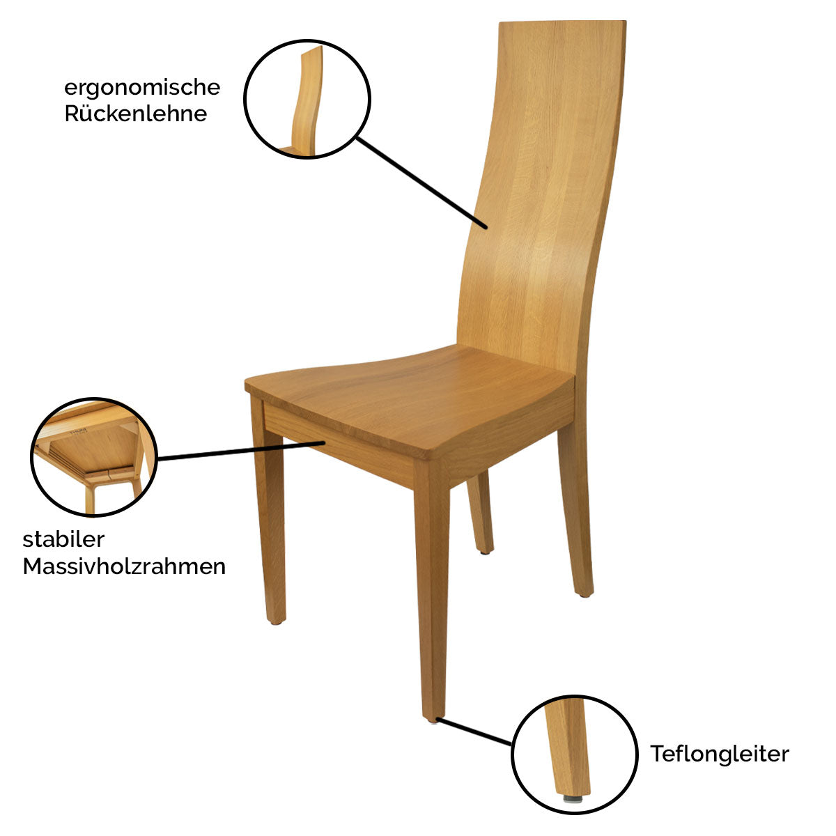 Eleganter Stuhl - 'Sitwell Fine' in verschiedenen Holzarten - Massives Designhandwerk