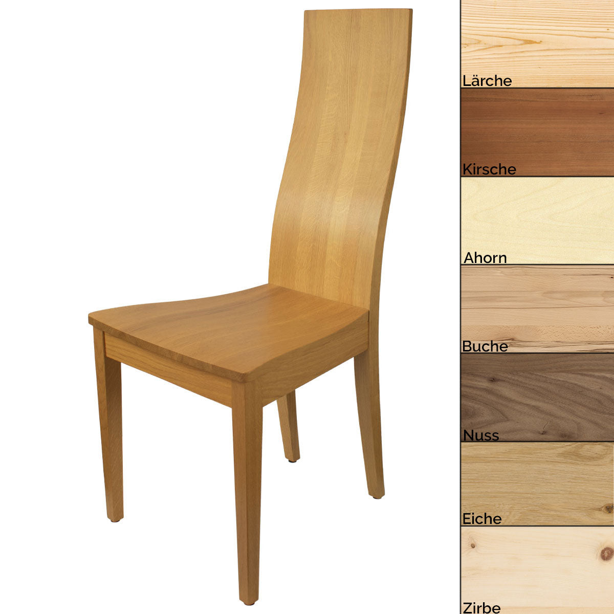 Eleganter Stuhl - 'Sitwell Fine' in verschiedenen Holzarten - Massives Designhandwerk
