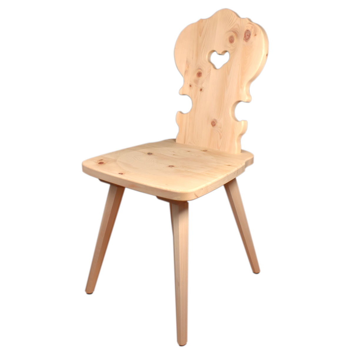 Bauerstuhl aus Zirbe für Küche/ Wohnzimmer und Esszimmer mit Herzform Griff