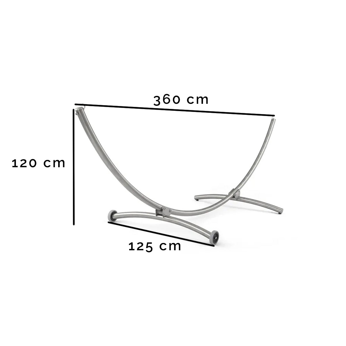 Hängemattengestell Irony auf Rollen | L 360 x B 125 x H 120 cm | polierter Edelstahl | absolut wetterfest | Tragkraft bis 250 kg | Made in Austria