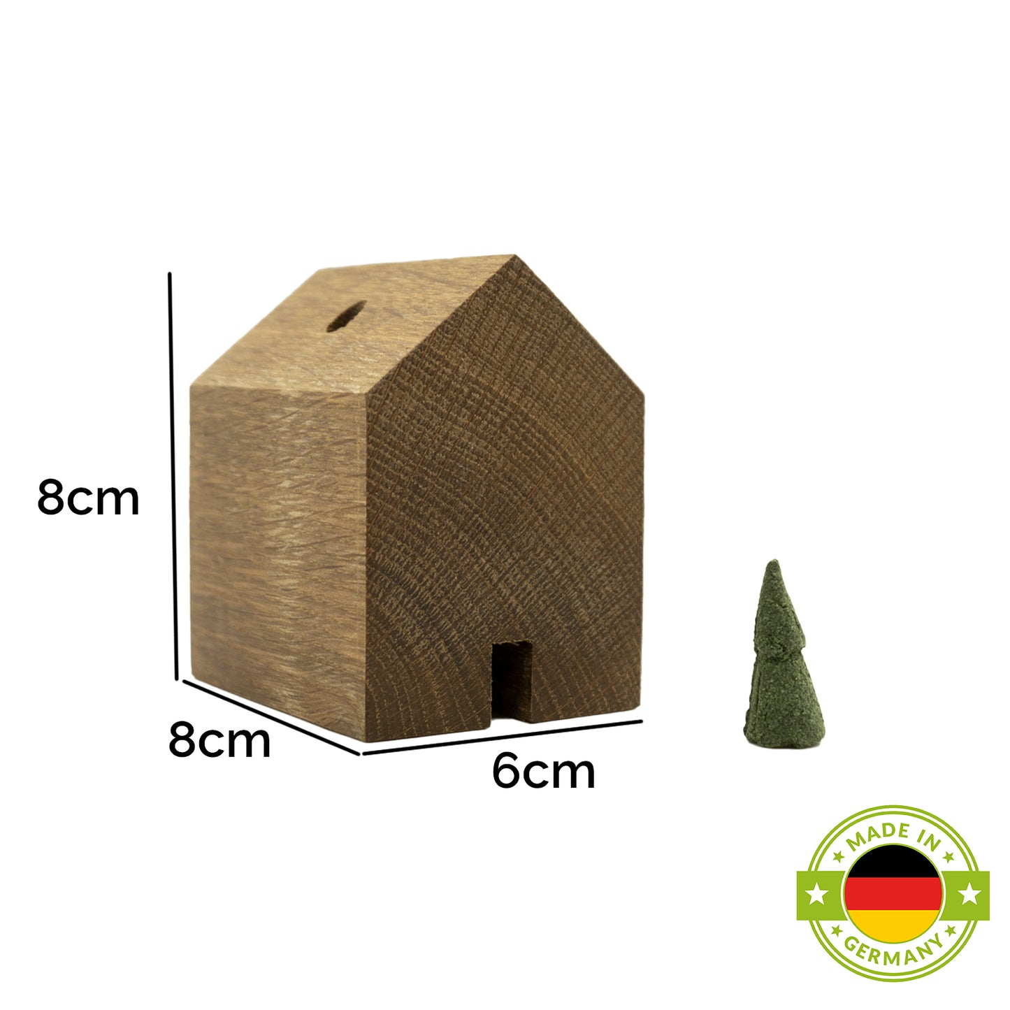 Rauchhaus aus verschiedenen edlen Hölzern | H 8 x L 6 x T 8 cm | inkl. Räucherkerzen | Made in Germany