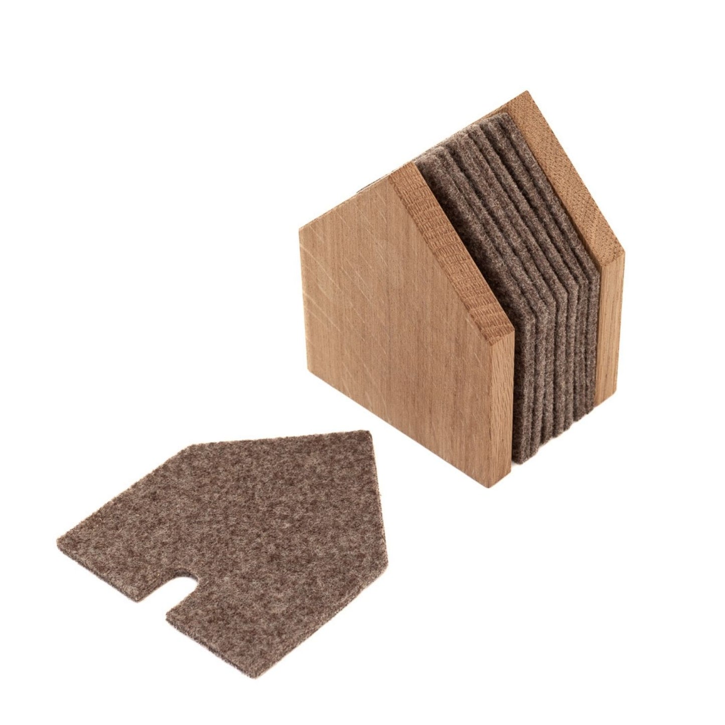 Glasuntersetzer 'Gasthaus' | 8 Stück | Eiche, recycelter PET-Filz | B 7 x T 9 x H 11,5 cm | in verschiedenen Farben | Made in Germany