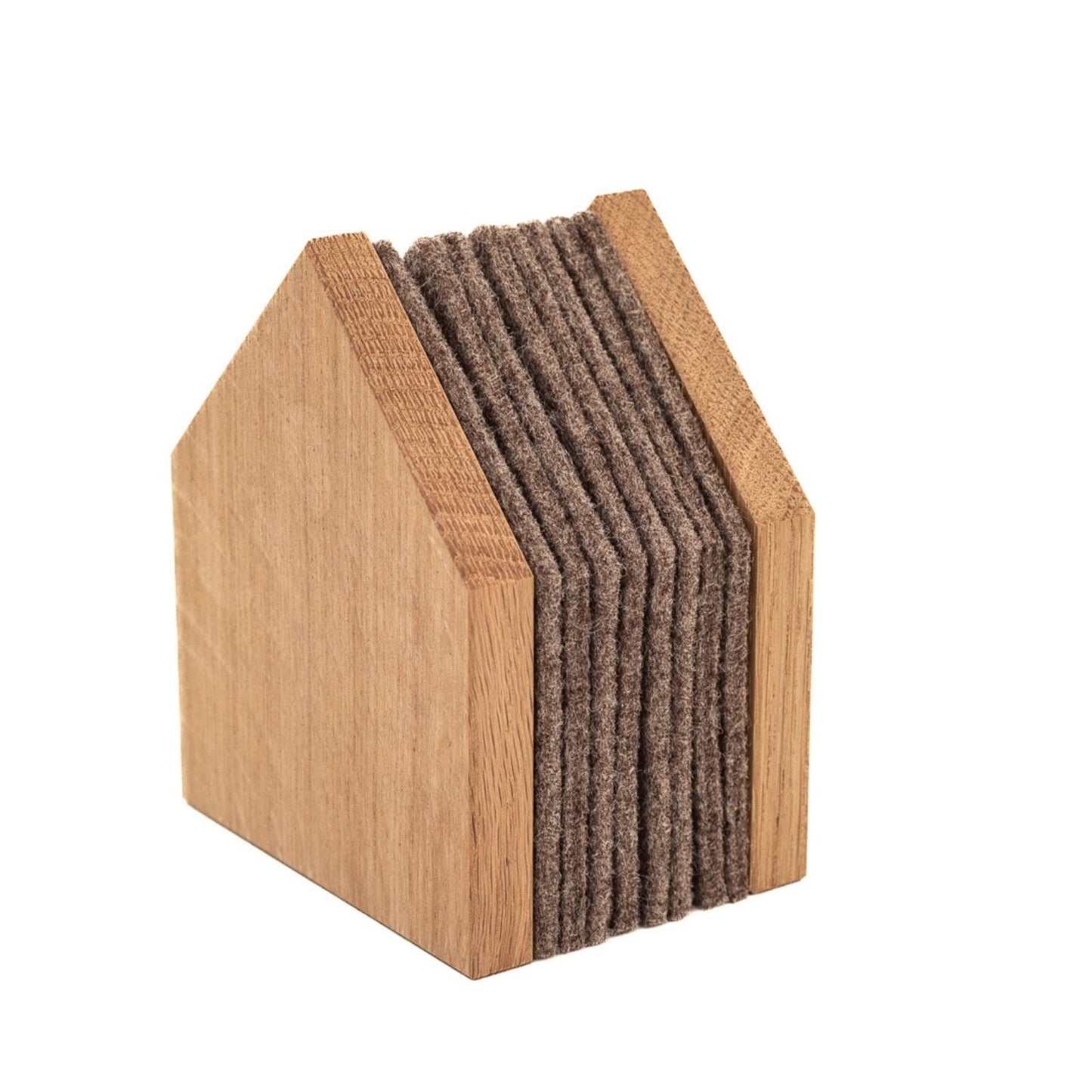 Glasuntersetzer 'Gasthaus' | 8 Stück | Eiche, recycelter PET-Filz | B 7 x T 9 x H 11,5 cm | in verschiedenen Farben | Made in Germany