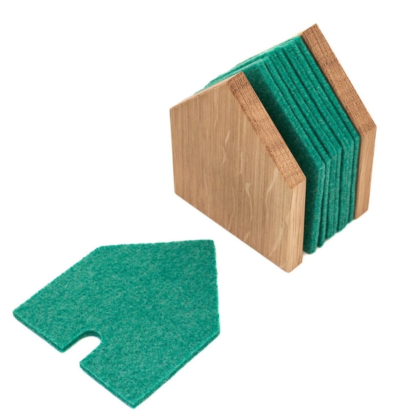 Glasuntersetzer 'Gasthaus' | 8 Stück | Eiche, recycelter PET-Filz | B 7 x T 9 x H 11,5 cm | in verschiedenen Farben | Made in Germany