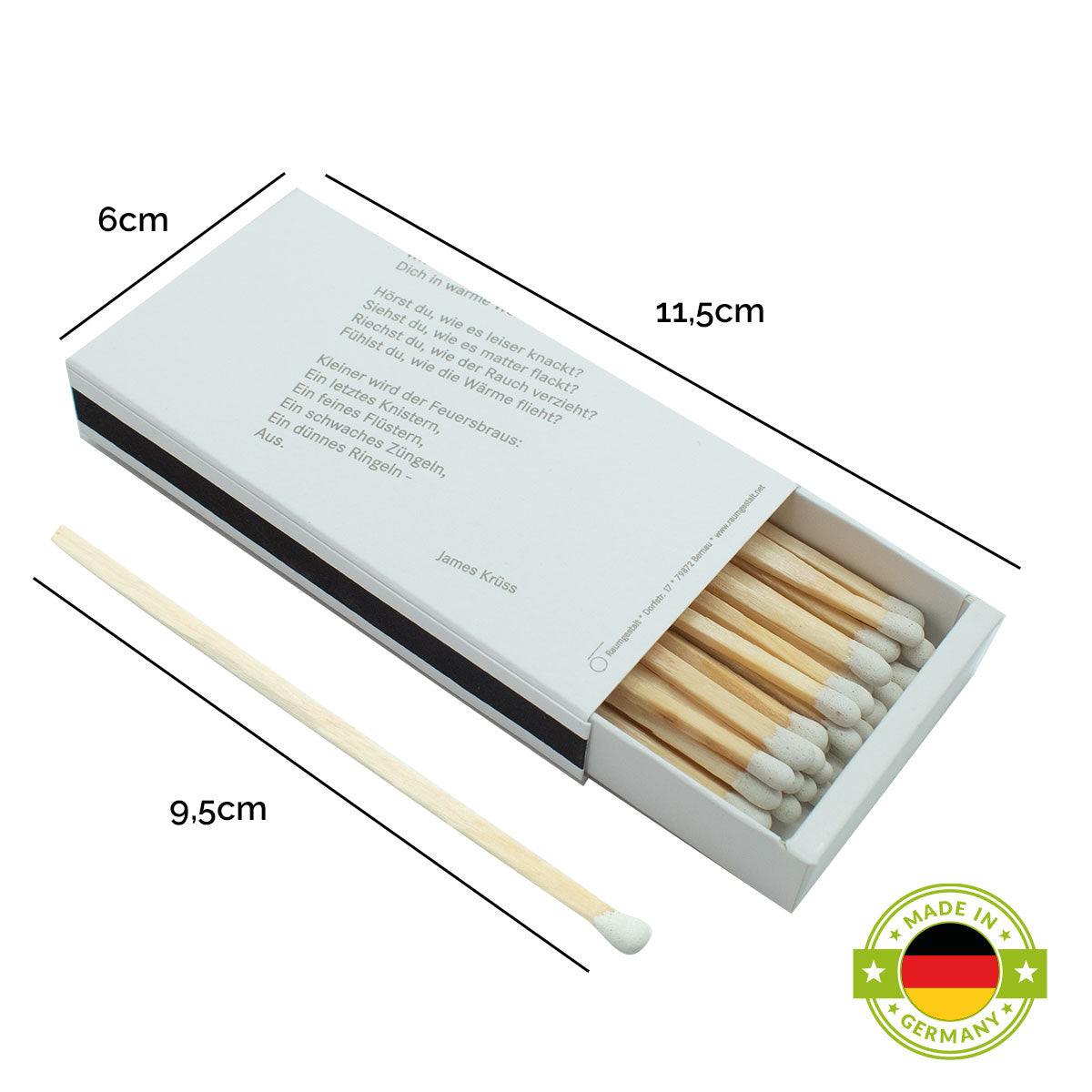 Elegante Zündhölzer 'Feuer & Flamme' | mit Gedicht bedruckt | in verschiedenen Größen