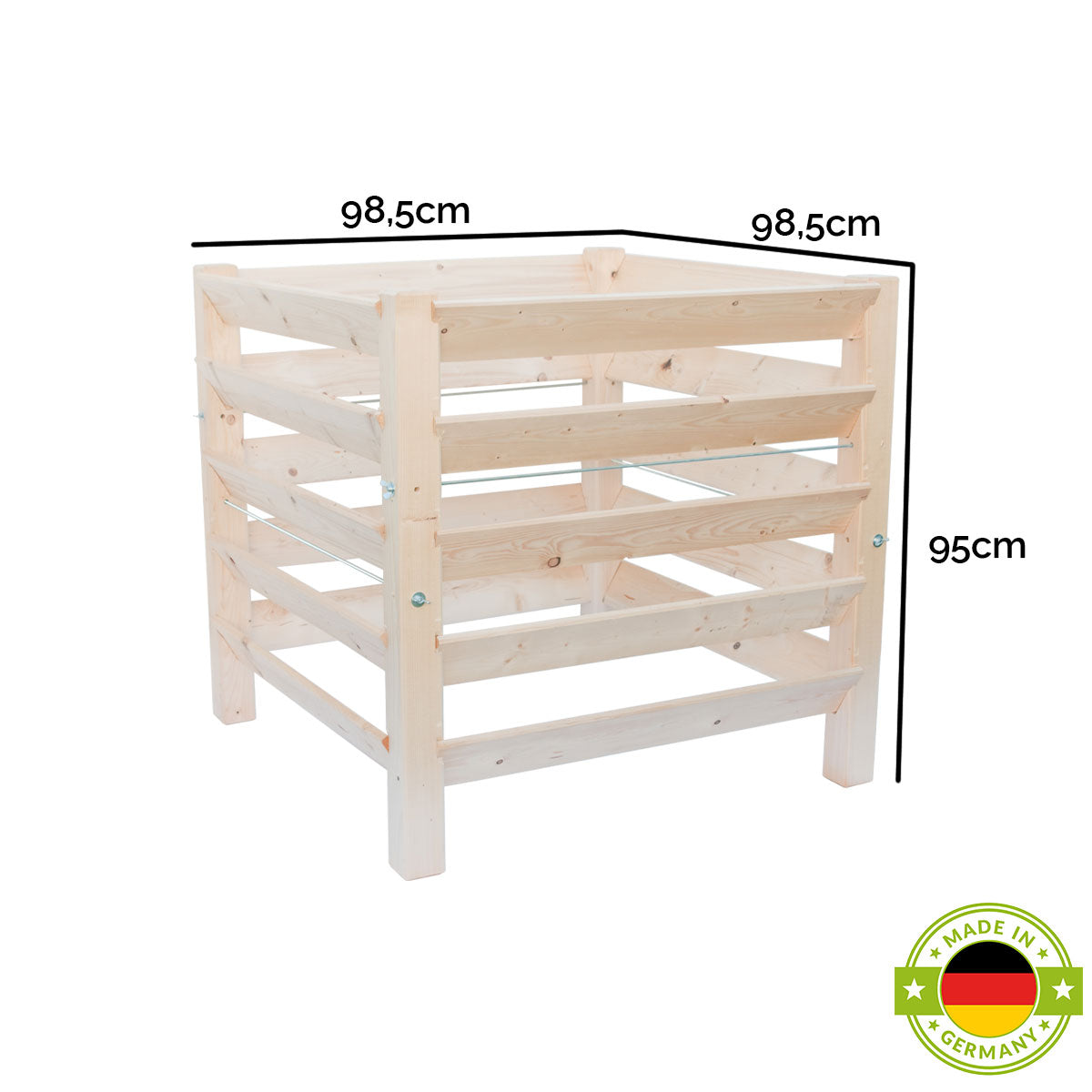 Holzkomposter 'Zero Waste' | massive Fichte | Stecksystem | L 98,5 x B 98,5 x H 95 cm | flexibel und stabil | Made in Germany