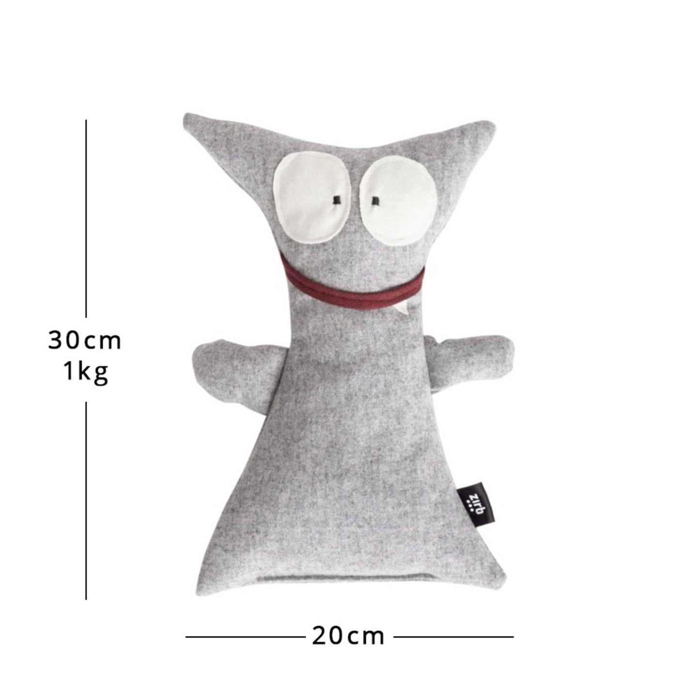 Kuscheltier | Bergmonster 'Rocky' | Merinoloden | Fülle Zirbenholzgranulat | grau | L 18 x H 31 x T 6 cm | waschbar | Made in Austria