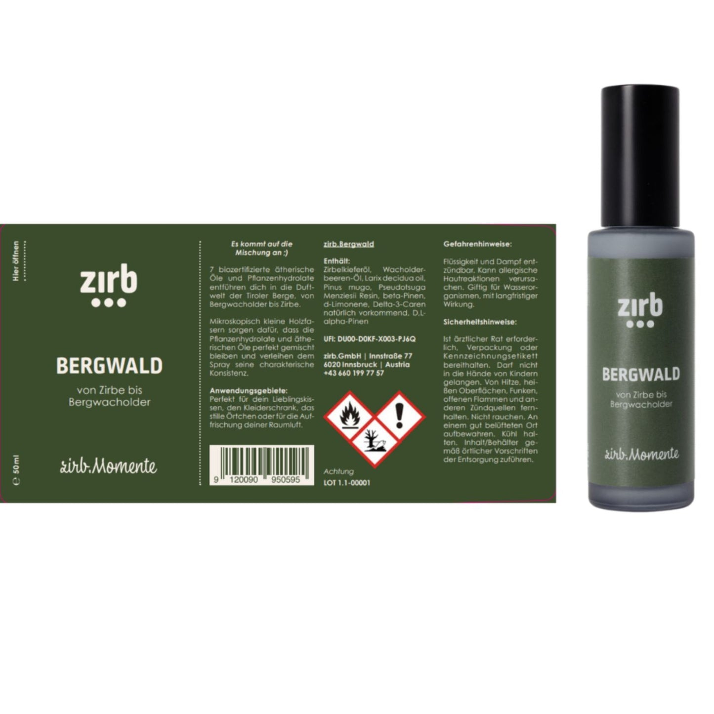 Raumspray 'Bergwald' | 50 ml | 7 natürliche ätherische Öle | Pflanzenhydrolaten | Made in Austria