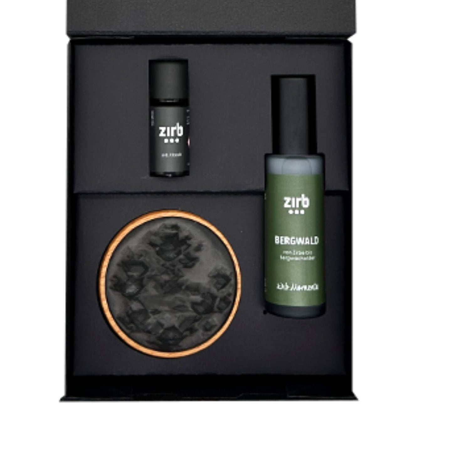 Geschenkebox 'Bergerlebnis' | Raumspray 'Bergwald' 50 ml | ätherisches Öl 'Klassik' 10 ml | Duftspender Stein | Made in Austria