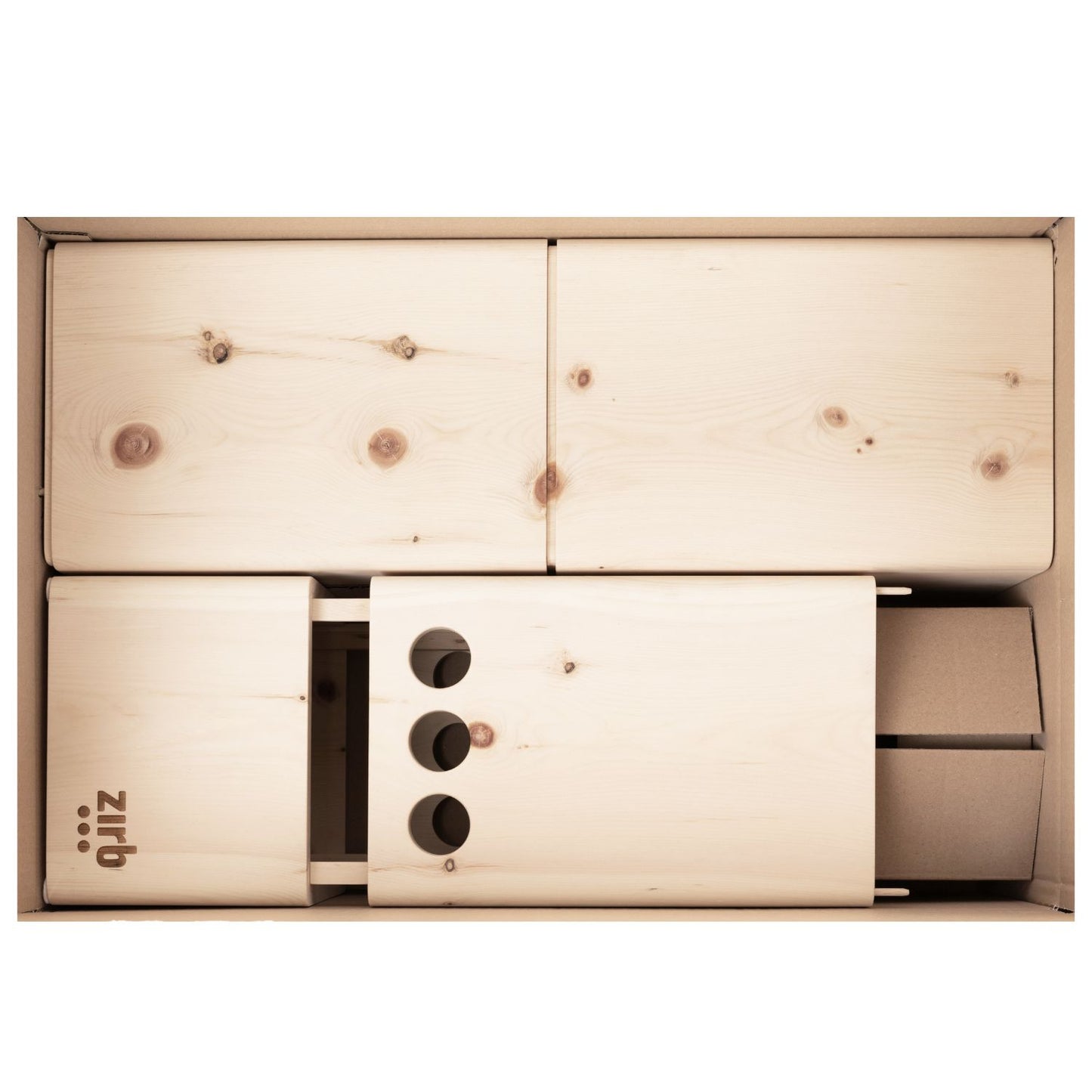 Raumlüfter 'Bergluft' | 4 x Essenz-ÖL 30 ml | Zirbenlocken 1500 g | L 22 x B 22 x H 120 cm | bis 100 m² | Zirbenholz | Netzstecke inkl. Kabel | Made in Austria