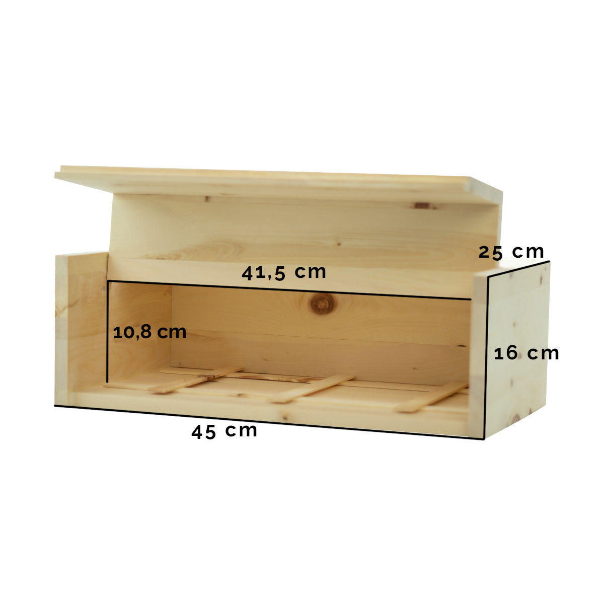 Brotbox aus Zirbenholz für die perfekte Brotaufbewahrung, mit Holzgitter . Maße Innenleben : L 41,5 cm B 25cm H 10,8cm