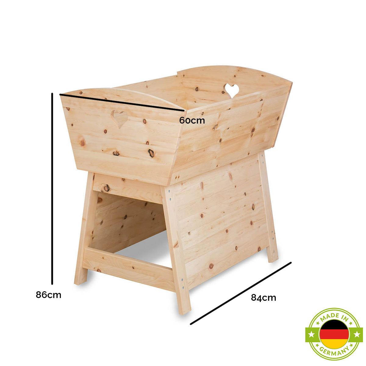 Mitwachsende Babywiege 'Sweet Sleep' | aus Zirbenholz | L 84 x B 60 x H 86 cm | flexibel erweiterbar | Handarbeit aus Deutschland