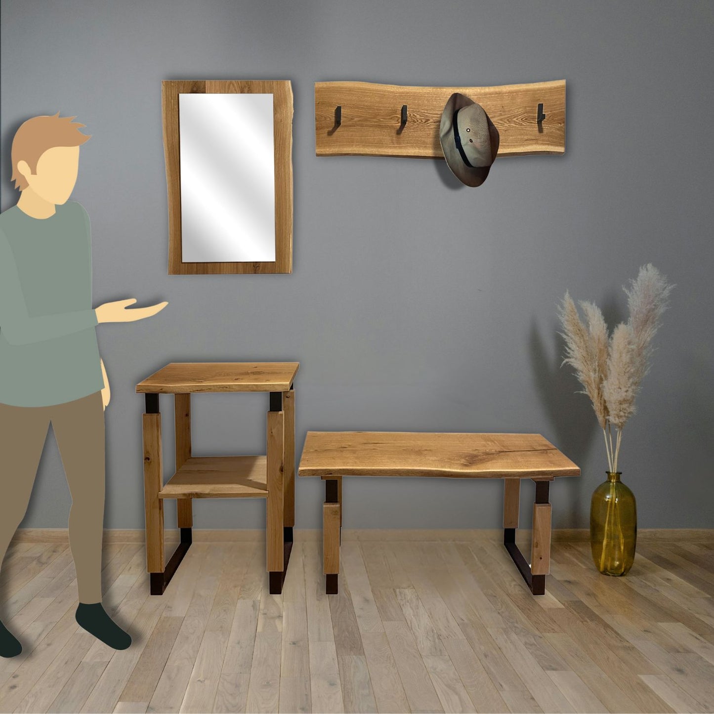 Garderobe 'Waldkante' | verschiedene Ausführungen | Eiche massiv | 2 x geölt | Eisenkuven schwarz | Made in Austria