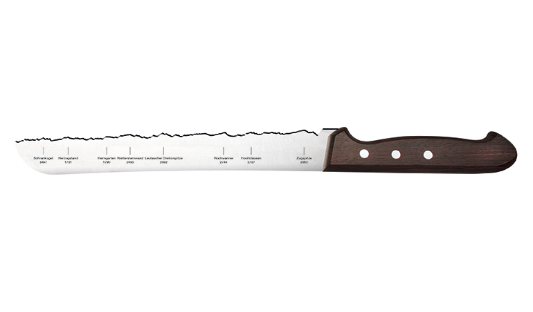 Brotmesser 'Zugspitze' | mit Panoramaschliff | handgemacht | aus Rockwell-Stahl mit Nussholzgriff | Made in Schwitzerland