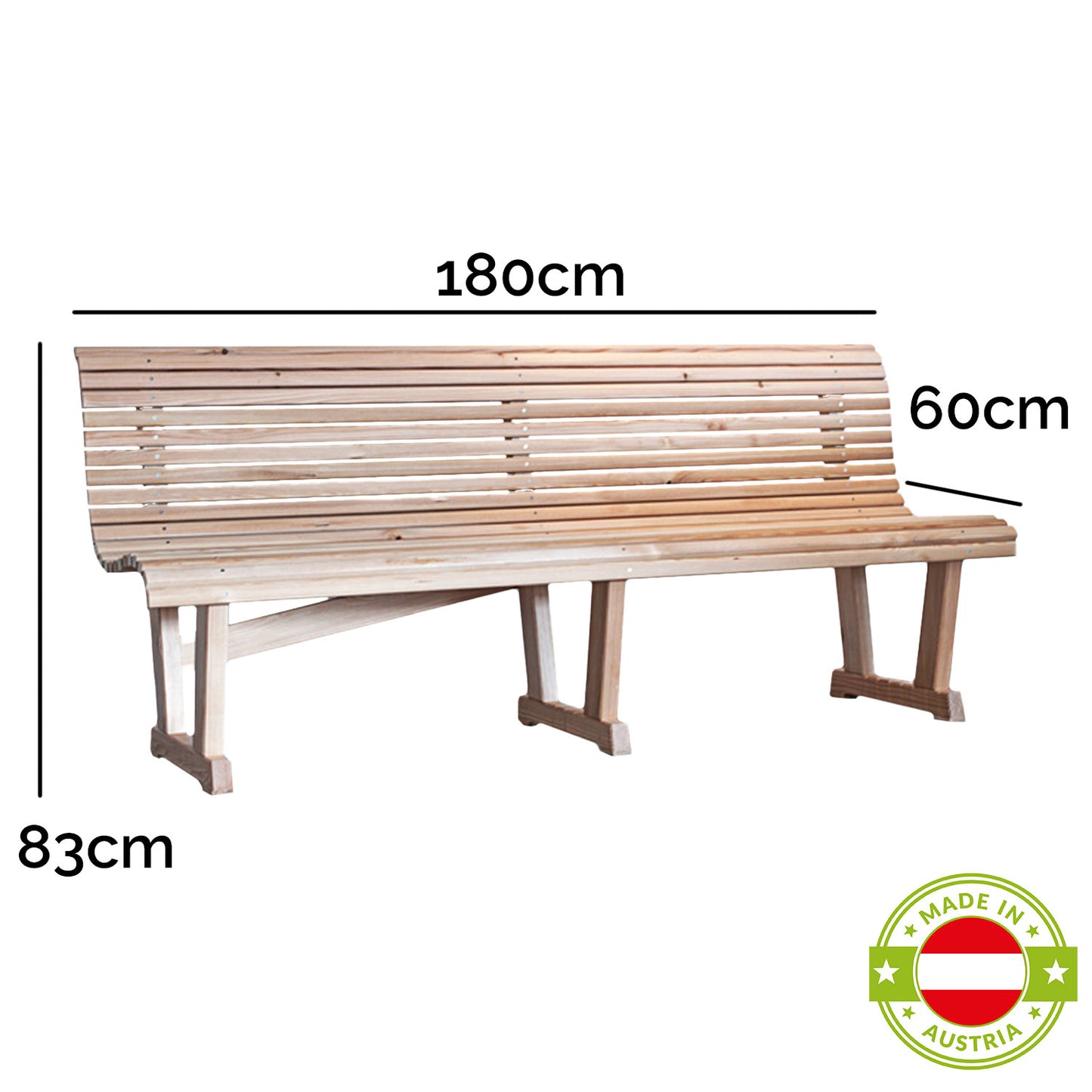 Gartenbank 'Classic' | aus Lärche unbehandelt | L 180 x H 83 x T 60 cm | Made in Austria