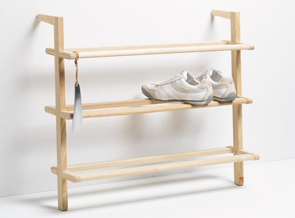 Schuhregal 'Gaston' | Esche roh | B 72 x T 22 x H 66 cm | keine Befestigung notwendig | für mind. 9 Schuhpaare | Made in Germany